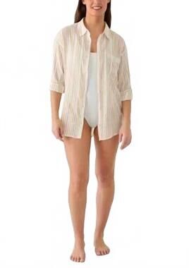 NEW SURF GYPSY shoreline striped ombre coverup shirt in cream